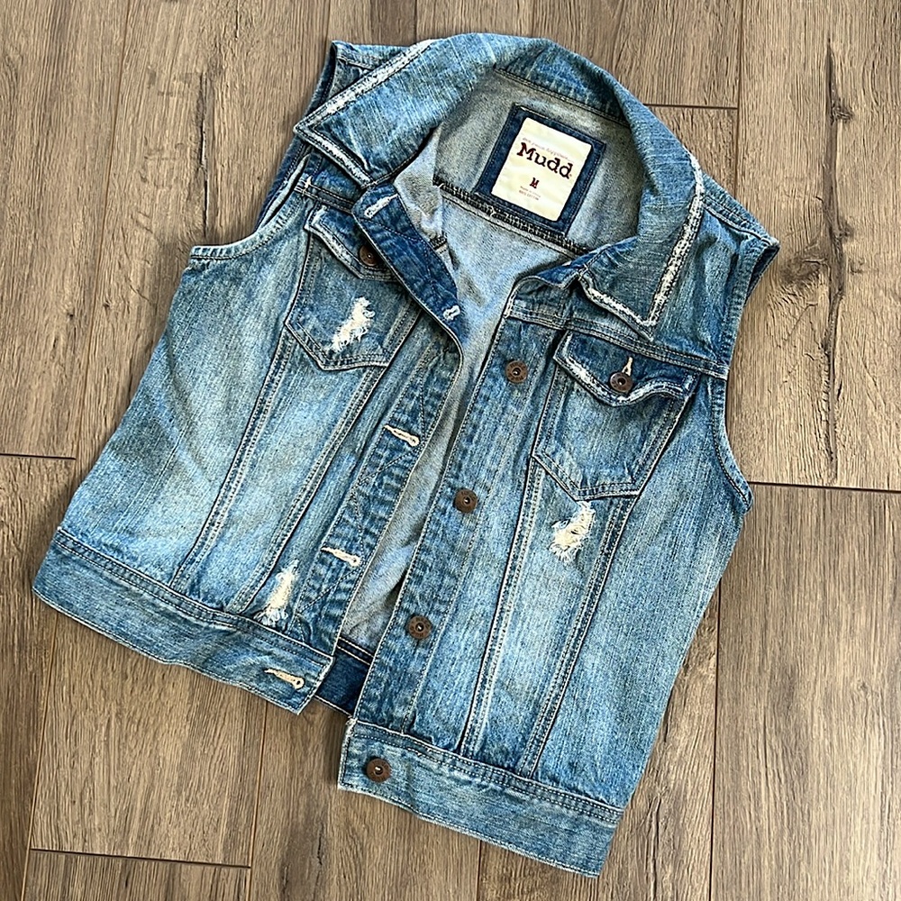 Slightly Distressed Denim Vest Size Medium